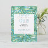 グリーンブルートロピカルウォーター葉カラー誕生日 招待状 (スタンド正面)