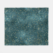 グリーンブルーナイトスカイティール(緑がかった色)金ゴールド星模様 フリースブランケット (正面(横))