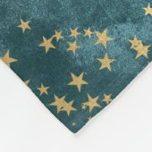 グリーンブルーナイトスカイティール(緑がかった色)金ゴールド星模様 フリースブランケット (角)