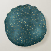 グリーンブルーナイトスカイティール(緑がかった色)金ゴールド星模様 ラウンドクッション (裏面)