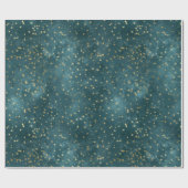 グリーンブルーナイトスカイティール（緑がかった色）金ゴールド星模様 ラッピングペーパー (フラット)