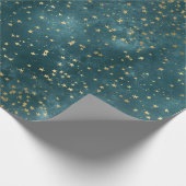 グリーンブルーナイトスカイティール（緑がかった色）金ゴールド星模様 ラッピングペーパー (角)