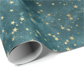 グリーンブルーナイトスカイティール（緑がかった色）金ゴールド星模様 ラッピングペーパー (ロールコーナー)