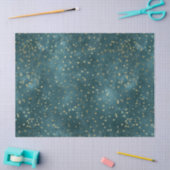 グリーンブルーナイトスカイティール（緑がかった色）金ゴールド星模様 薄葉紙 (クラフト)