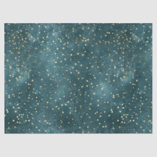 グリーンブルーナイトスカイティール（緑がかった色）金ゴールド星模様 薄葉紙 (正面)