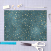 グリーンブルーナイトスカイティール（緑がかった色）金ゴールド星模様 薄葉紙 (クラフト)