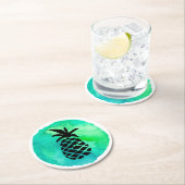 グリーンブルーパイナップル ラウンドペーパーコースター (インサイチュ)