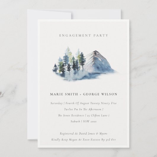 グリーンブルーパインウッズマウンテン婚約招待状 サンキューカード (正面)