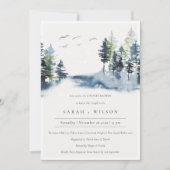グリーンブルーパインフォレストバードカップルのシャワー招待状 サンキューカード (正面)