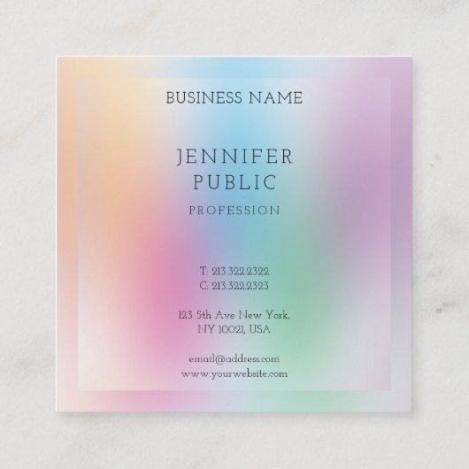 グリーンブルーパープルピンクイエローモダンプロフェッショナル スクエア名刺 (裏面)