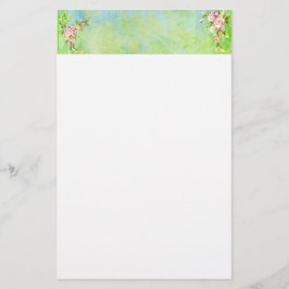 グリーンブルーピンクローズ結婚フローラのヘッダー 便箋