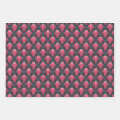 グリーンブルーピンク灰色アールデコ模様 ラッピングペーパーシート (正面2)