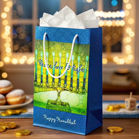 グリーンブルーピースラブライトハヌカー（ユダヤ教）メノラー はっきりした スモールペーパーバッグ