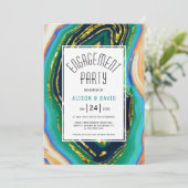 グリーンブルーピーチアゲート、金ゴールドフォイル婚約パーティ 招待状 (スタンド正面)