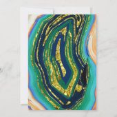 グリーンブルーピーチアゲート、金ゴールドフォイル婚約パーティ 招待状 (裏面)