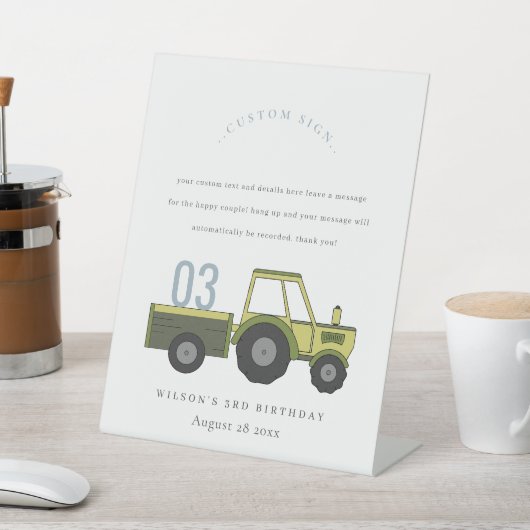 グリーンブルーファームトラクター子供の誕生日カスタムパーティー 台座サイン (インサイチュ)