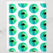 グリーンブルーフラミンゴ模様スクラップブック紙 (正面/裏面)