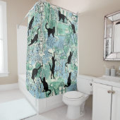 グリーンブルーフランスのキャットパリカフェシャワーカーテン シャワーカーテン (インサイチュ)