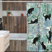 グリーンブルーフランスのキャットパリカフェシャワーカーテン シャワーカーテン