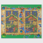 グリーンブルーフローラ出生クリスマスパメント ラッピングペーパー (フラット)