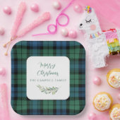 グリーンブループ素朴ライドクリスマスホリデータータンチェック ペーパープレート (パーティー)