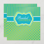 グリーンブルーホワイト水玉模様ストライプシャワー招待状 招待状 (正面/裏面)