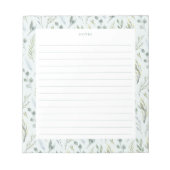 グリーンブルーボタニカルウォーター花模様メモ帳 ノートパッド (正面)