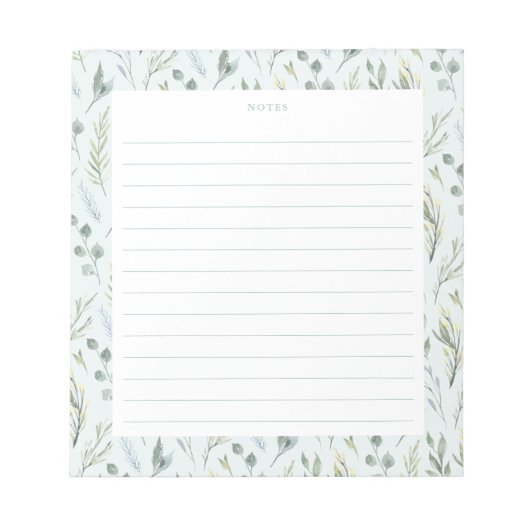 グリーンブルーボタニカルウォーター花模様メモ帳 ノートパッド (正面)