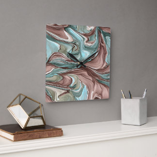 グリーンブルーマウーブホワイト金ゴールド壁時計の渦巻き スクエア壁時計