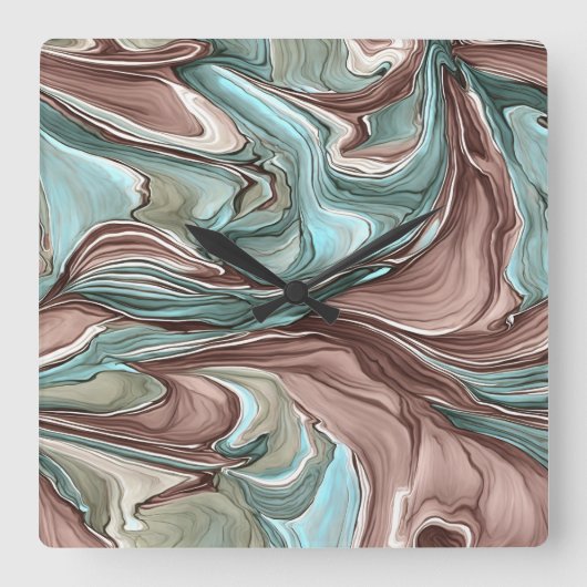 グリーンブルーマウーブホワイト金ゴールド壁時計の渦巻き スクエア壁時計 (正面)