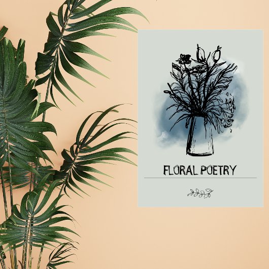 グリーンブルーミニマルフローラ手引炭 キャンバスプリント