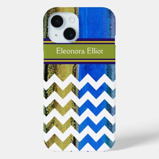グリーンブルーモノグラムのシブロンストライプズ Case-Mate iPhoneケース (裏面)