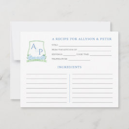 グリーンブルーモノグラムブライダルシャワーレシピカード 招待状