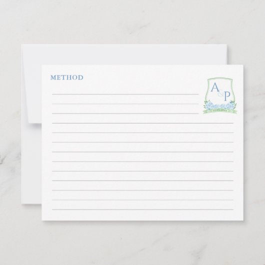 グリーンブルーモノグラムブライダルシャワーレシピカード 招待状 (裏面)