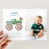 グリーンブルーモンスタートラック誕生日フォト招待状 招待状