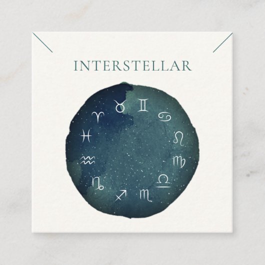 グリーンブルーユニバースウォーターカラーネックレスディスプレイ スクエア名刺 (正面)