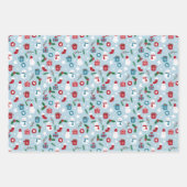 グリーンブルーレッドかわいい居心地の良いクリスマスパターン ラッピングペーパーシート (正面)