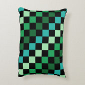 グリーンブルー市松模様にジンガムパターン アクセントクッション (裏面(縦))