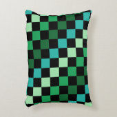グリーンブルー市松模様にジンガムパターン アクセントクッション (正面(垂直))