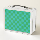 グリーンブルー市松模様にジンガムパターン メタルランチボックス (裏面)