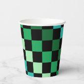 グリーンブルー市松模様にジンガムパターン 紙コップ (裏面)
