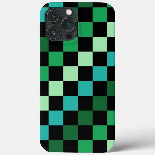 グリーンブルー市松模様にジンガムパターン Case-Mate iPhoneケース (裏面)