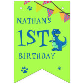 グリーンブルー恐竜をテーマにした子供の誕生日パーティー バンティングフラッグ (第1の旗)