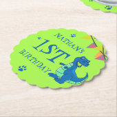 グリーンブルー恐竜をテーマにした子供の誕生日パーティー ペーパーコースター (アングル)