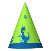 グリーンブルー恐竜をテーマにした子供の誕生日 パーティーハット (正面)