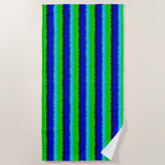 グリーンブルー抽象芸術3Dレインボーパターン ビーチタオル (正面)