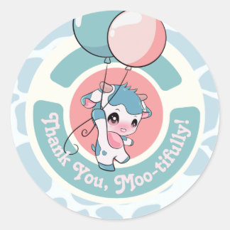 グリーンブルー牛パターンありがとうおラウンドのステッカー ラウンドシール