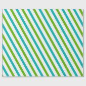 グリーンブルー白ストライプモダンクリスマス ラッピングペーパー (フラット)