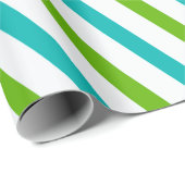 グリーンブルー白ストライプモダンクリスマス ラッピングペーパー (ロールコーナー)