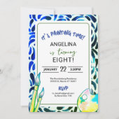 グリーンブルー絵画アートの誕生日パーティー少年 招待状 (正面)